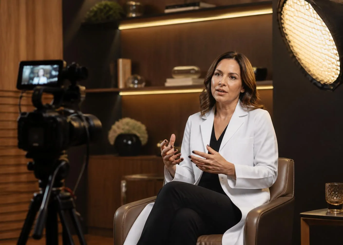 Médica participando de uma produção estratégica de conteúdo com a CTD.